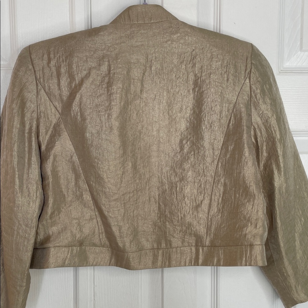 SIGNATURE by ROBBIE BEE SHIMMERY GOLD OPEN FRONT LINED BOLERO JACKET SZ PL - Picture 6 of 9
